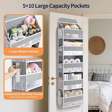 Over Door 5-Tier Hanging Organizer with 10 Mesh Side Pockets set of 2