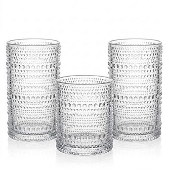 Drinking Glass Set, Clear Embossed Highball & Cocktail Glasses
