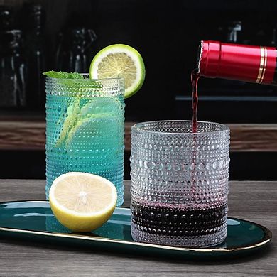 Drinking Glass Set, Clear Embossed Highball & Cocktail Glasses