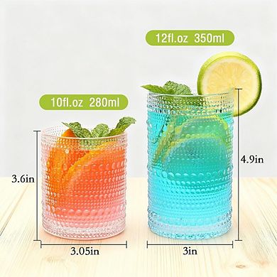 Drinking Glass Set, Clear Embossed Highball & Cocktail Glasses