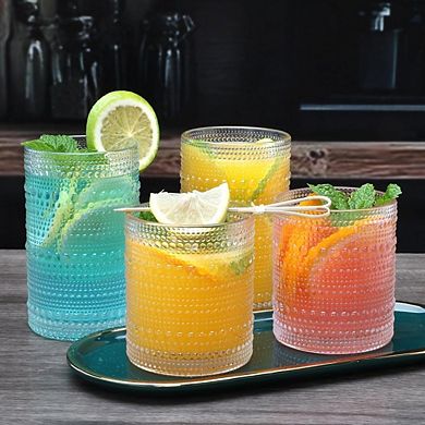 Drinking Glass Set, Clear Embossed Highball & Cocktail Glasses