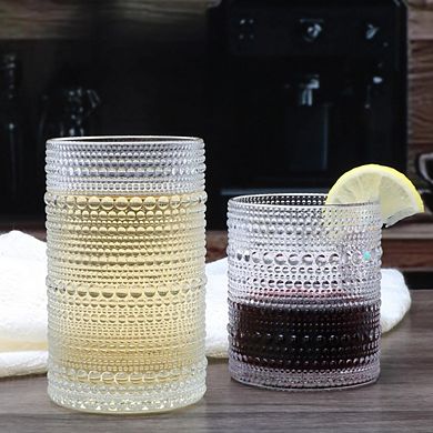Drinking Glass Set, Clear Embossed Highball & Cocktail Glasses