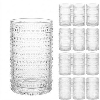 Clear Embossed Glassware Set, Highball Cups for Water & Beverages