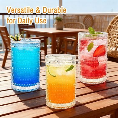 Clear Embossed Glassware Set, Highball Cups for Water & Beverages