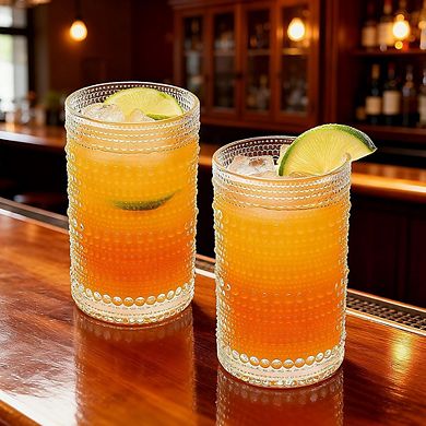 Clear Embossed Glassware Set, Highball Cups for Water & Beverages