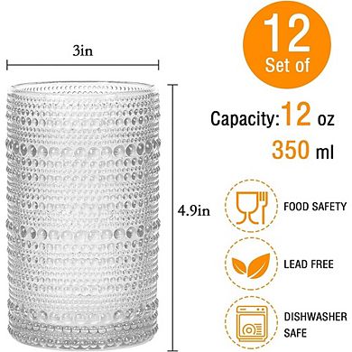 Clear Embossed Glassware Set, Highball Cups for Water & Beverages