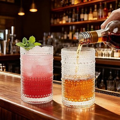 Clear Embossed Glassware Set, Highball Cups for Water & Beverages