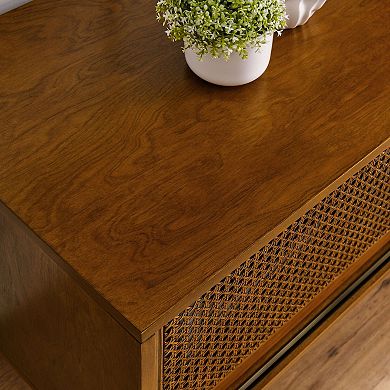 Trikiousd 59" Mid Century Modern Rattan TV Stand with Storage, Media Console for 65 Inch TV