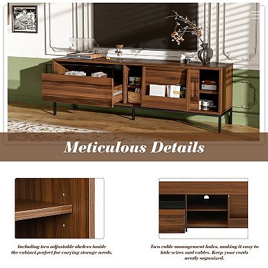 Trikiousd Modern TV Stand with Sliding Doors & Adjustable Shelves for TVs Up to 75"