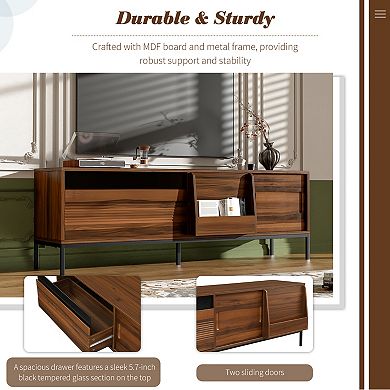 Trikiousd Modern TV Stand with Sliding Doors & Adjustable Shelves for TVs Up to 75"