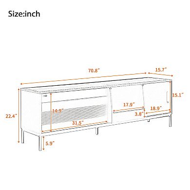 Trikiousd Modern TV Stand with Sliding Doors & Adjustable Shelves for TVs Up to 75"