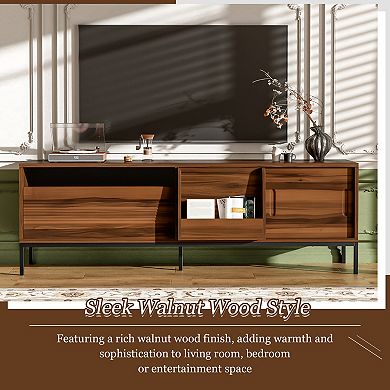 Trikiousd Modern TV Stand with Sliding Doors & Adjustable Shelves for TVs Up to 75"