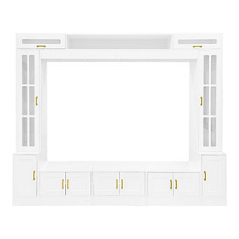 Trikiousd 98.4" Wall Unit TV Stand with Glass Doors & Shelves for TVs Up to 80"