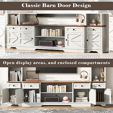 Trikiousd 98.8" Farmhouse Wall Unit TV Stand with Barn Doors & Adjustable Shelves