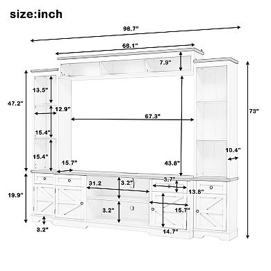 Trikiousd 98.8" Farmhouse Wall Unit TV Stand with Barn Doors & Adjustable Shelves