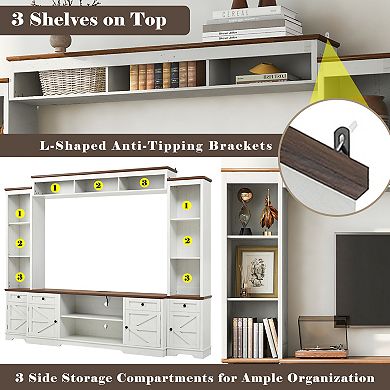 Trikiousd 98.8" Farmhouse Wall Unit TV Stand with Barn Doors & Adjustable Shelves