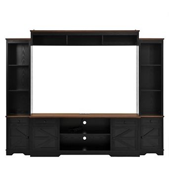 Trikiousd 98.8" Farmhouse Wall Unit TV Stand with Barn Doors & Adjustable Shelves