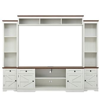 Trikiousd 98.8" Farmhouse Wall Unit TV Stand with Barn Doors & Adjustable Shelves