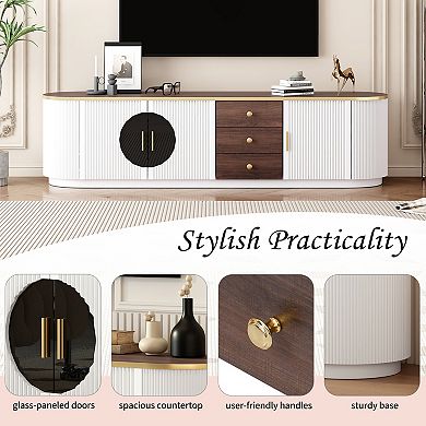 Trikiousd Modern Minimalist TV Stand with 3 Drawers & Cabinets for TVs Up to 80"