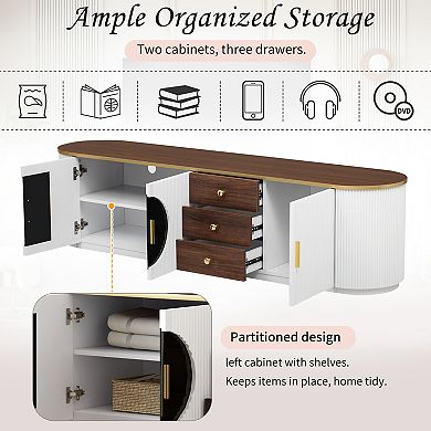 Trikiousd Modern Minimalist TV Stand with 3 Drawers & Cabinets for TVs Up to 80"