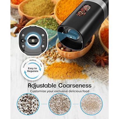 Electric Salt & Pepper Grinder Set, Rechargeable, Adjustable Coarseness, LED Light