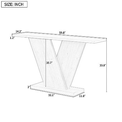 Trikiousd Classic Console Table with Natural Wood Veneer & V-Base Design
