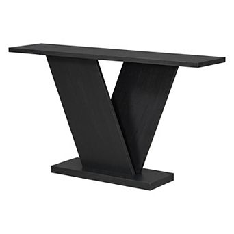 Trikiousd Classic Console Table with Natural Wood Veneer & V-Base Design