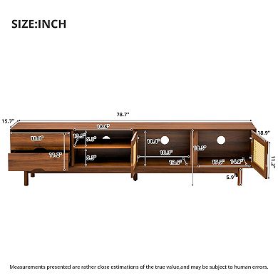 Trikiousd 78" Rattan TV Stand with 2 Drawers & Solid Wood Legs