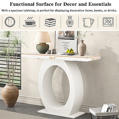 Trikiousd Modern Console Table with Egg-Shaped Base and Sleek Design