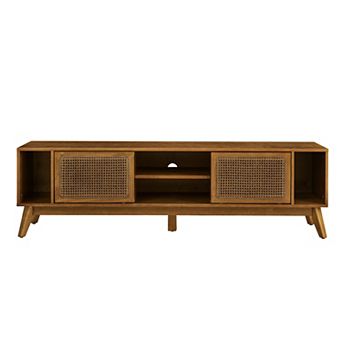 Trikiousd 67.9" Mid Century Modern Rattan TV Stand with Storage