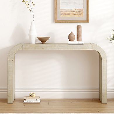 Trikiousd 52" Wood Console Table Entryways Table with Curved Edge & Natural Texture