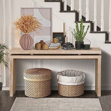 Trikiousd 60" Antique Farmhouse Console Table Retro Wooden Entryway Table with Double Shelf Design