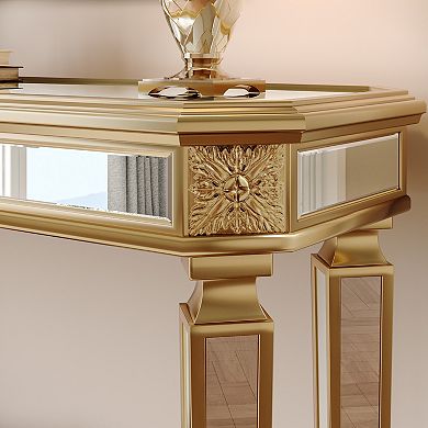 Trikiousd Mirrored Console Table Entryway Sofa Table with Vintage Carved Design