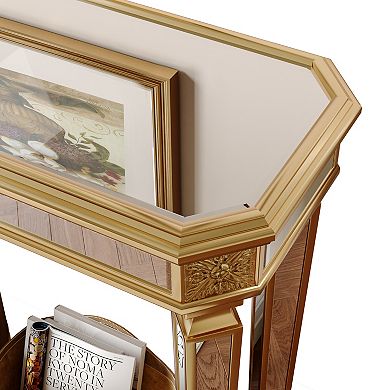 Trikiousd Mirrored Console Table Entryway Sofa Table with Vintage Carved Design