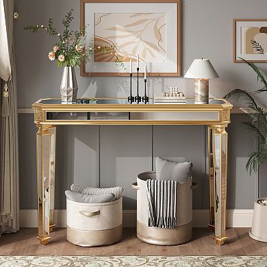Trikiousd Mirrored Console Table Entryway Sofa Table with Vintage Carved Design