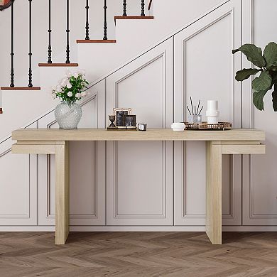 Trikiousd 66" Extra Wide Console Table Sofa Table with Wood Veneer Minimalist Design