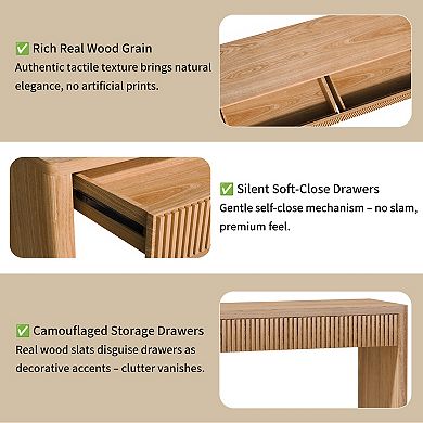 Trikiousd 60" Modern Fluted Console Table Sofa Table Behind Couch Table with 2 Drawers & Wood Veneer