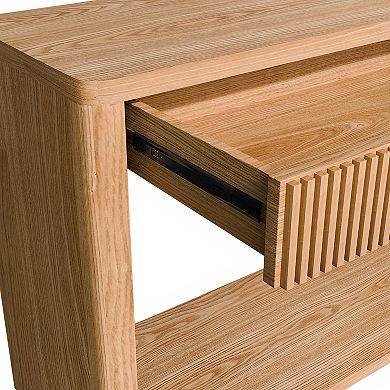 Trikiousd 60" Modern Fluted Console Table Sofa Table Behind Couch Table with 2 Drawers & Wood Veneer