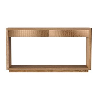 Trikiousd 60" Modern Fluted Console Table Sofa Table Behind Couch Table with 2 Drawers & Wood Veneer