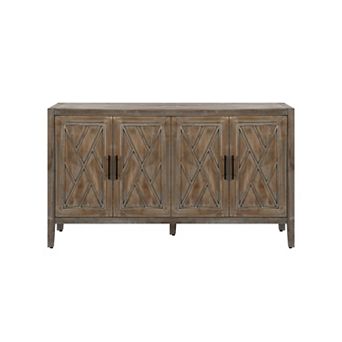 Trikiousd 60" Modern Farmhouse Console Table Accent Cabinet with 4 Doors & Adjustable Shelf