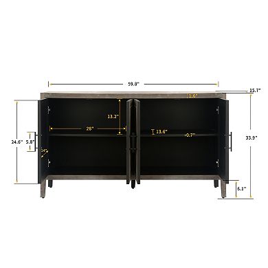 Trikiousd 60" Modern Farmhouse Console Table Accent Cabinet with 4 Doors & Adjustable Shelf