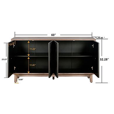 Trikiousd Mid Century Accent Console Table Sideboard Buffet Cabinet with 4 Pattern Doors & Shelves
