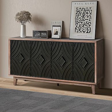 Trikiousd Mid Century Accent Console Table Sideboard Buffet Cabinet with 4 Pattern Doors & Shelves