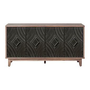 Trikiousd Mid Century Accent Console Table Sideboard Buffet Cabinet with 4 Pattern Doors & Shelves