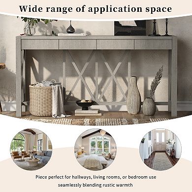 Trikiousd 60" Modern Crisscross Design Console Table Entryway Table with 4 Drawers & X-Leg Base