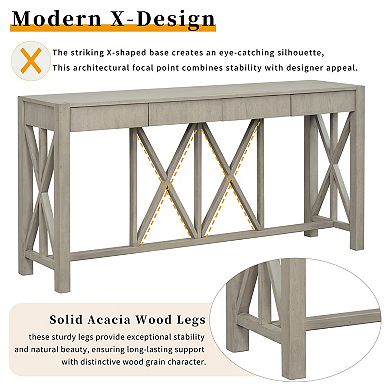 Trikiousd 60" Modern Crisscross Design Console Table Entryway Table with 4 Drawers & X-Leg Base