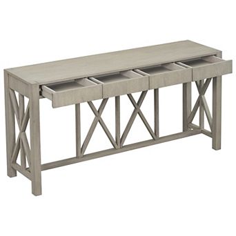 Trikiousd 60" Modern Crisscross Design Console Table Entryway Table with 4 Drawers & X-Leg Base