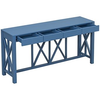 Trikiousd 60" Modern Crisscross Design Console Table Entryway Table with 4 Drawers & X-Leg Base