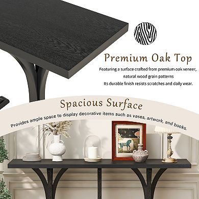 Trikiousd 59.8" Farmhouse Console Table Wooden Entryway Table with Oak Veneer Top & Curved Legs