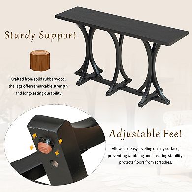 Trikiousd 59.8" Farmhouse Console Table Wooden Entryway Table with Oak Veneer Top & Curved Legs